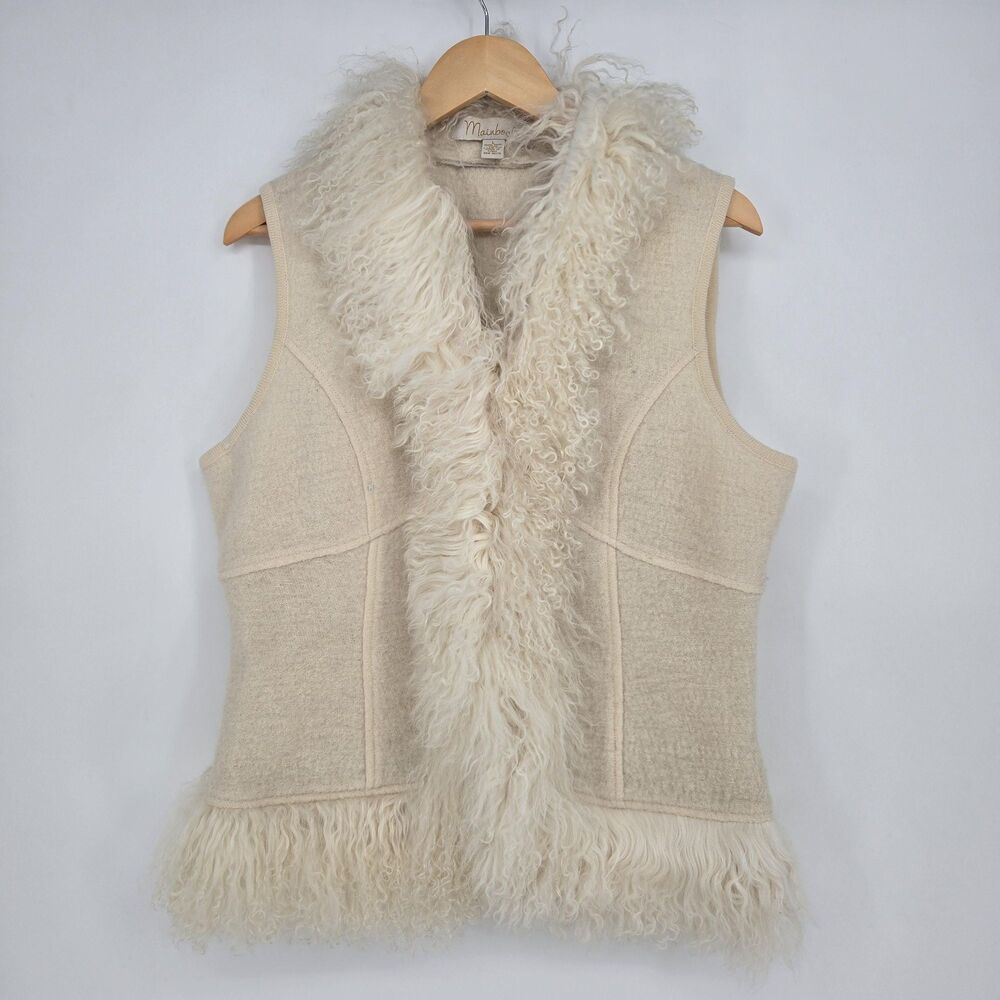 Vintage 1970s Mainbocher 100% wool vest with curly lambs fur trim - womens L
